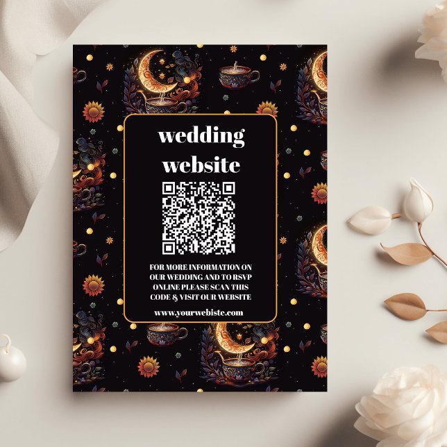 Mystical Black Gold Celestial Wedding qr code Enclosure Card (Creator Uploaded)