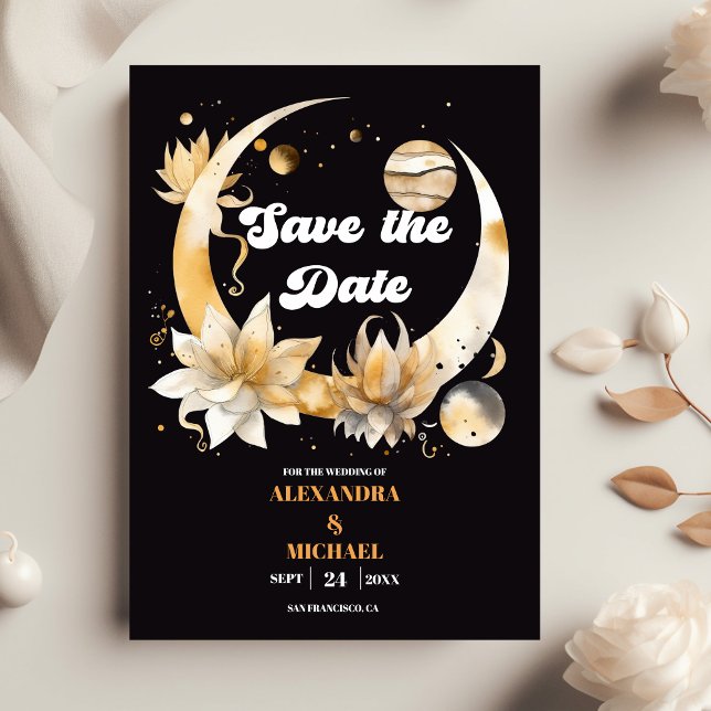 Mystical Black Gold Celestial Wedding Save The Date (Creator Uploaded)