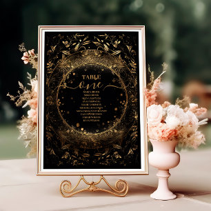 Mystical Black Gold Celestial Wedding  Table Number