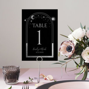 Mystical Black Gold Sun Moon Astronomy Wedding Tab Table Number
