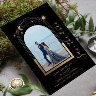 Mystical Black Gold Sun Moon Star Space Save The Date