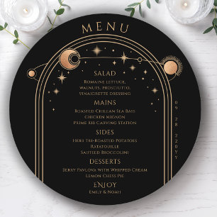 Mystical Black Gold Sun Moon Stars Space Wedding Menu