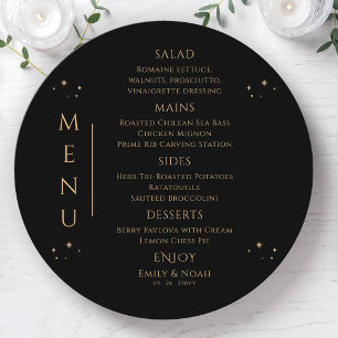 Mystical Black Gold Sun Moon Stars Space Wedding Menu