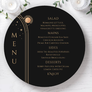 Mystical Black Gold Sun Moon Stars Space Wedding Menu