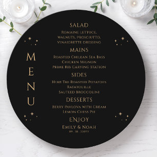 Mystical Black Gold Sun Moon Stars Space Wedding Menu