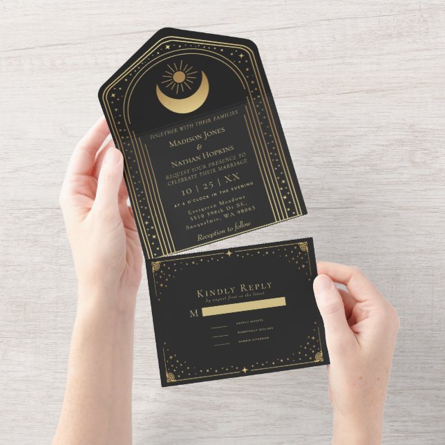 Mystical Black Gold Tarot Card Wedding (Tearaway)
