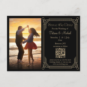 mystical black golden qr code photo save the date announcement postcard