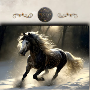 Mystical Black Horse Winter Decoupage Tissue Paper