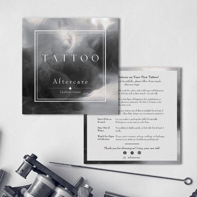 Mystical Black Ink Tattoo Aftercare Instructions Square Business Card (Mystical Black Ink Tattoo Aftercare Instructions Square Business Card)