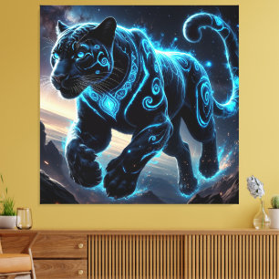 Mystical Black Panther with Glowing Patterns Canvas Print