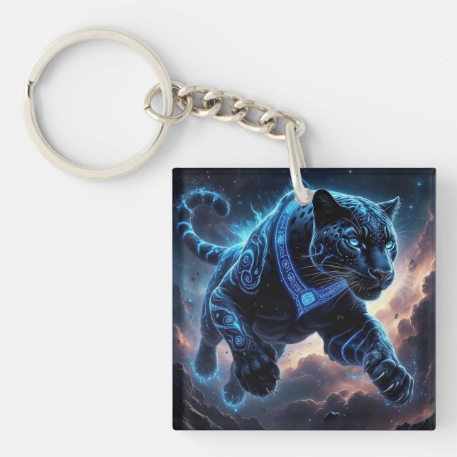 Mystical Black Panther with Glowing Patterns Key Ring (Front)