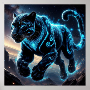 Mystical Black Panther with Glowing Patterns Poster