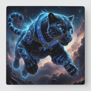 Mystical Black Panther with Glowing Patterns Square Wall Clock