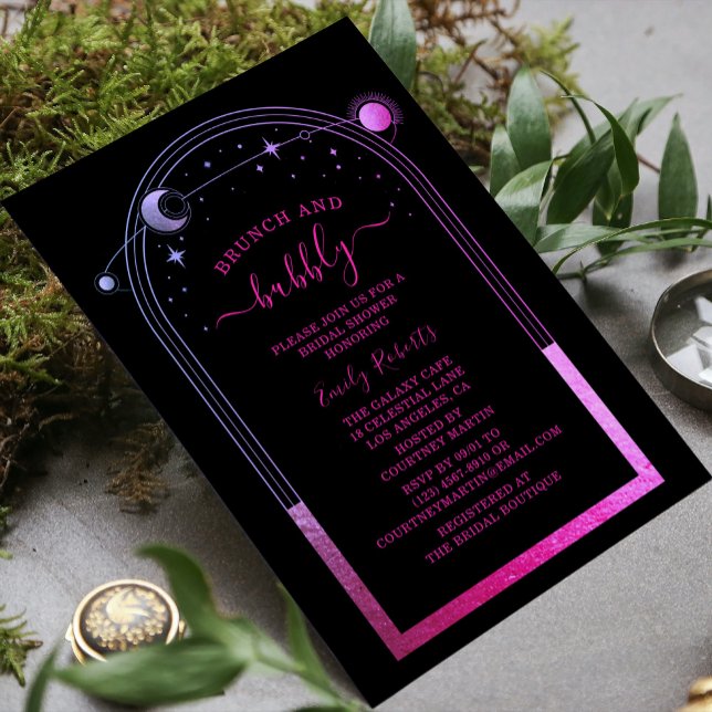 Mystical Black Purple Celestial Bridal Shower Invitation (Creator Uploaded)