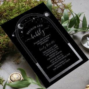 Mystical Black Silver Celestial Bridal Shower Invitation
