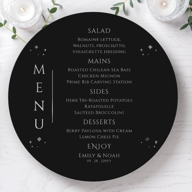 Mystical Black Silver Sun Moon Space Wedding Menu (Creator Uploaded)