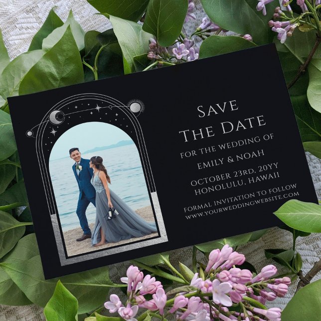 Mystical Black Silver Sun Moon Star Astronomy Save The Date (Creator Uploaded)