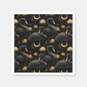 Mystical Black Swan and Golden Lotus Pattern Napkin