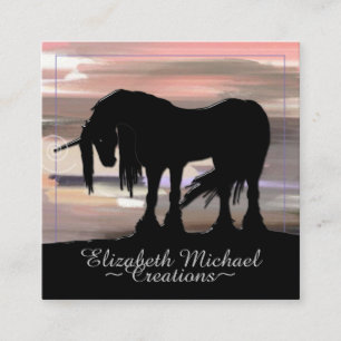 Mystical Black Unicorn (painted sky) Square Business Card