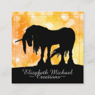 Mystical Black Unicorn (yellow stars) Square Business Card