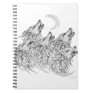 Mystical Black White Howling Wolves Art Notebook