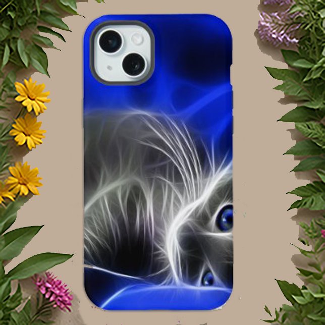 Mystical Blue Abstract Glowing Cat iPhone 16 Case (Creator Uploaded)