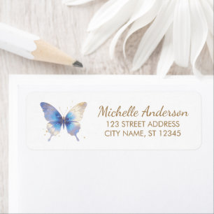 Mystical Blue Butterfly with Gold Return Address   Label
