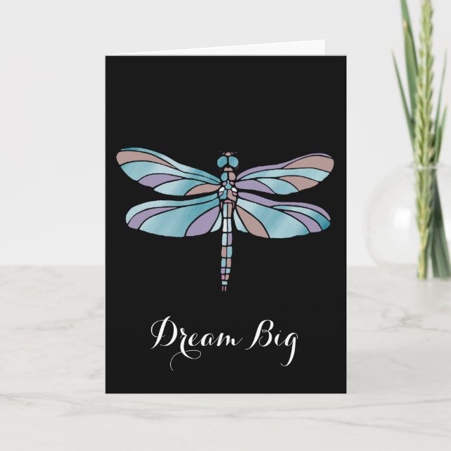 Mystical Blue Dragonfly Dream Big Card (Front)