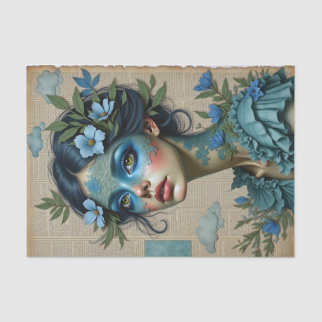 Mystical Blue Dreamer with Lace Mask | Spring  Tissue Paper (Front)