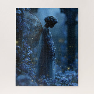 Mystical Blue Fairy in a Moonlit Enchanted Garden Jigsaw Puzzle