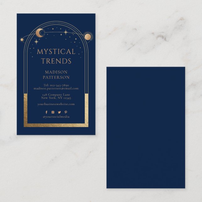 Mystical Blue Gold Sun Moon Astronomy Space Business Card (Front/Back)