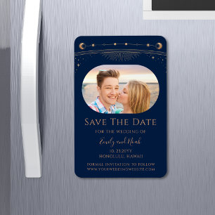 Mystical Blue Gold Sun Moon Star Save The Date Magnet