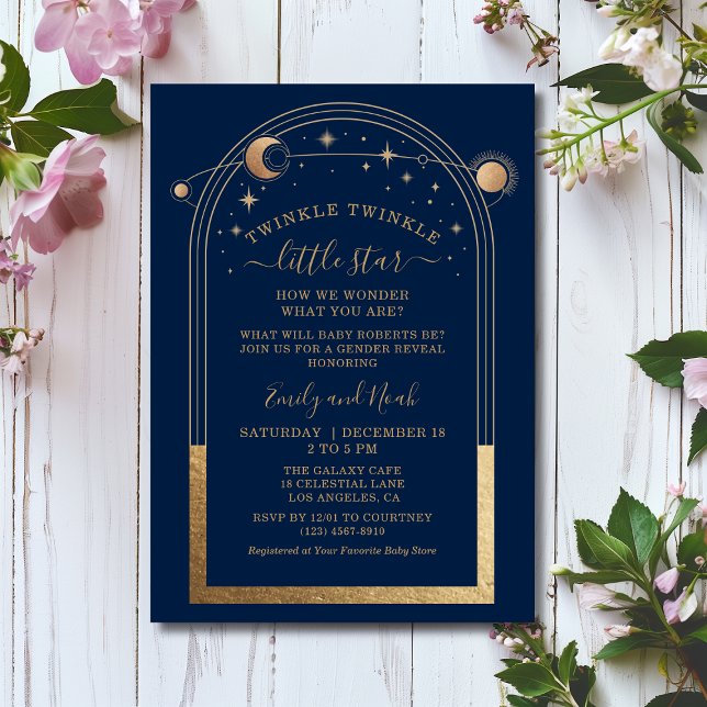 Mystical Blue Gold Sun Moon Stars Baby Shower Invitation (Creator Uploaded)