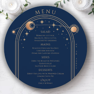 Mystical Blue Gold Sun Moon Stars Space Wedding Menu