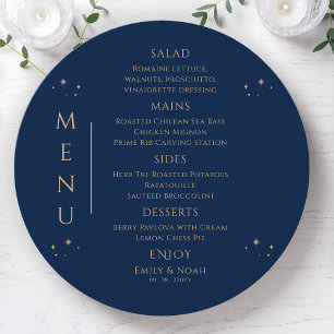 Mystical Blue Gold Sun Moon Stars Space Wedding Menu
