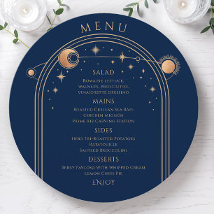 Mystical Blue Gold Sun Moon Stars Space Wedding Menu