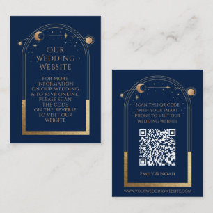 Mystical Blue Gold Wedding Website RSVP QR Code Enclosure Card