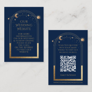 Mystical Blue Gold Wedding Website RSVP QR Code Enclosure Card