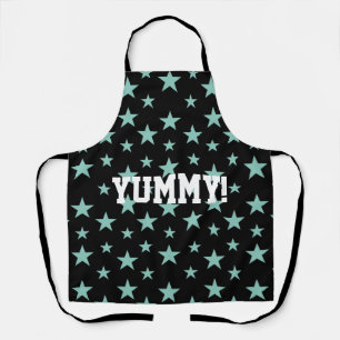 Mystical Blue-Green Stars and Black Background Apron