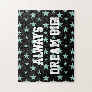 Mystical Blue-Green Stars and Black Background Jigsaw Puzzle