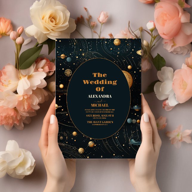 Mystical Blue Midnight Gold Celestial Wedding Invitation (Creator Uploaded)