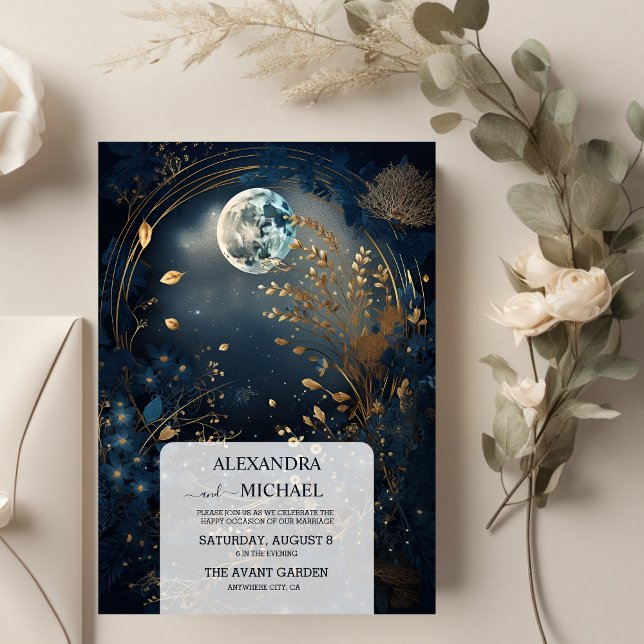 Mystical Blue Midnight Gold Celestial Wedding Invitation (Creator Uploaded)