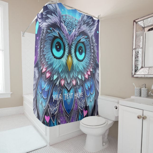 Mystical Blue Owl Shower Curtain (In Situ)