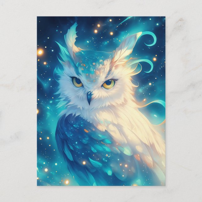 Mystical Blue Owl Starry Portrait Postcard (Front)