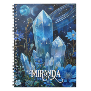 Mystical Blue Quartz Crystals Floral Healer Notebook