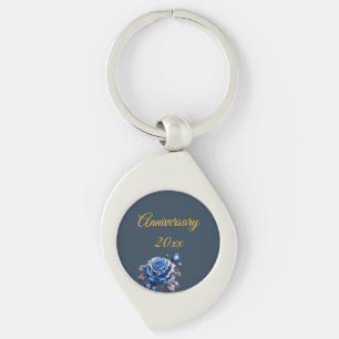 Mystical Blue Rose Bloom Elegant Botanical Accent Key Ring