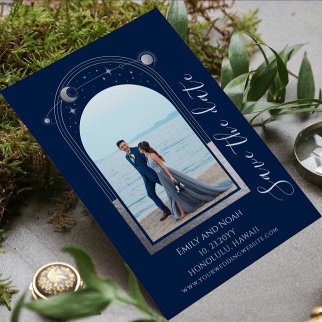 Mystical Blue Silver Celestial Wedding Save The Date (Creator Uploaded)