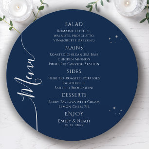 Mystical Blue Silver Sun Moon Stars Space Wedding Menu