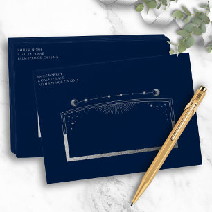 Mystical Blue Silver Sun Moon Stars Wedding Envelope