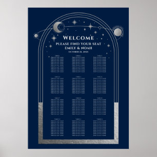 Mystical Blue Silver Sun Moon Stars Wedding Poster